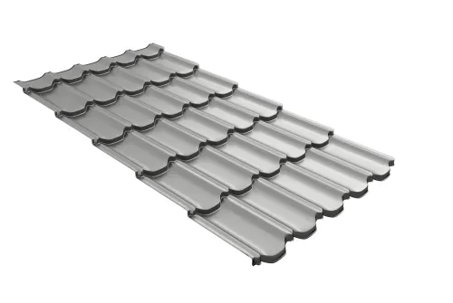 Металлочерепица квинта плюс c 3D резом 0,5 RAL 9006 бело-алюминиевый