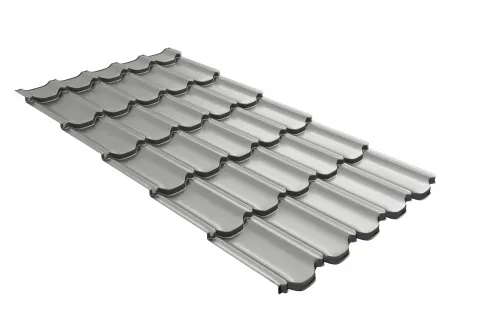 Металлочерепица квинта плюс c 3D резом 0,45 RAL 9006 бело-алюминиевый